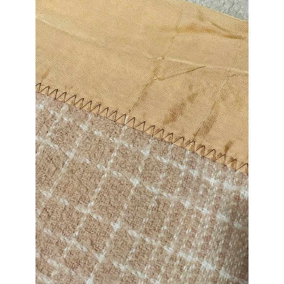 Faribo Wool Satin Vintage Beige Checkered Blanket 88.5" Faribault Fluff Loom - Picture 5 of 16